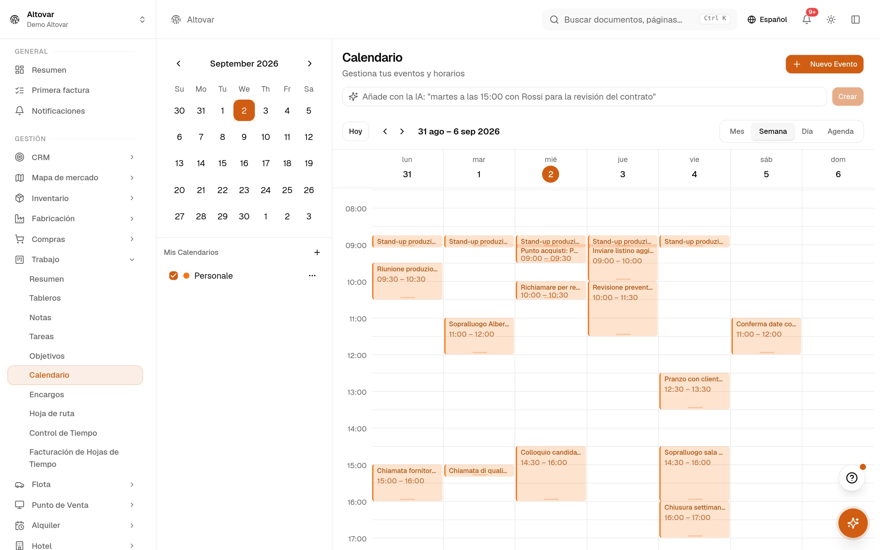 Dentro de Equinox — Equinox en uso · datos de demostración