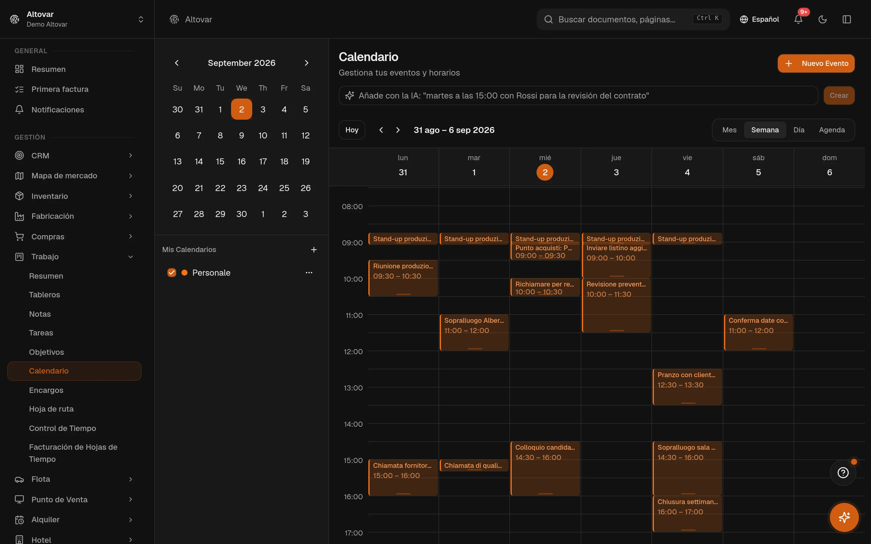 Dentro de Equinox — Equinox en uso · datos de demostración