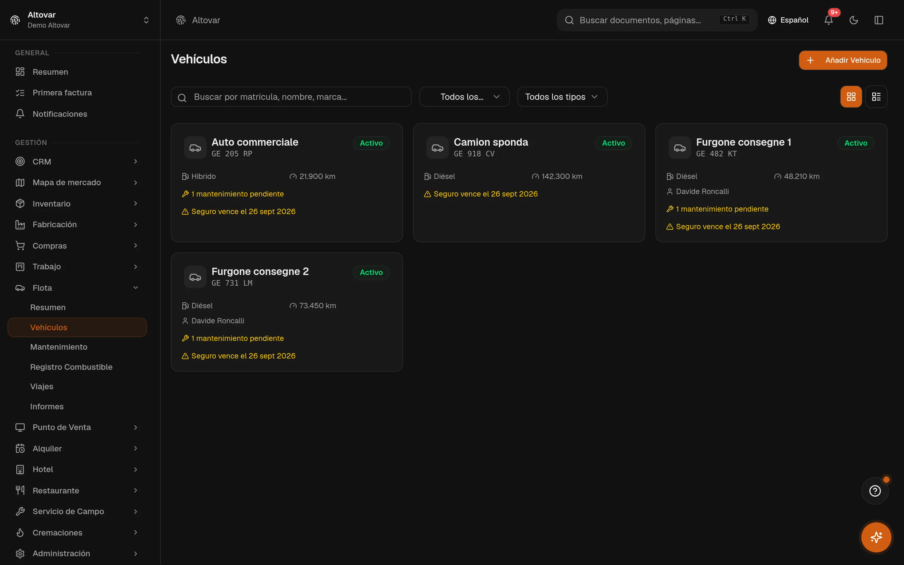 Dentro de Equinox — Equinox en uso · datos de demostración