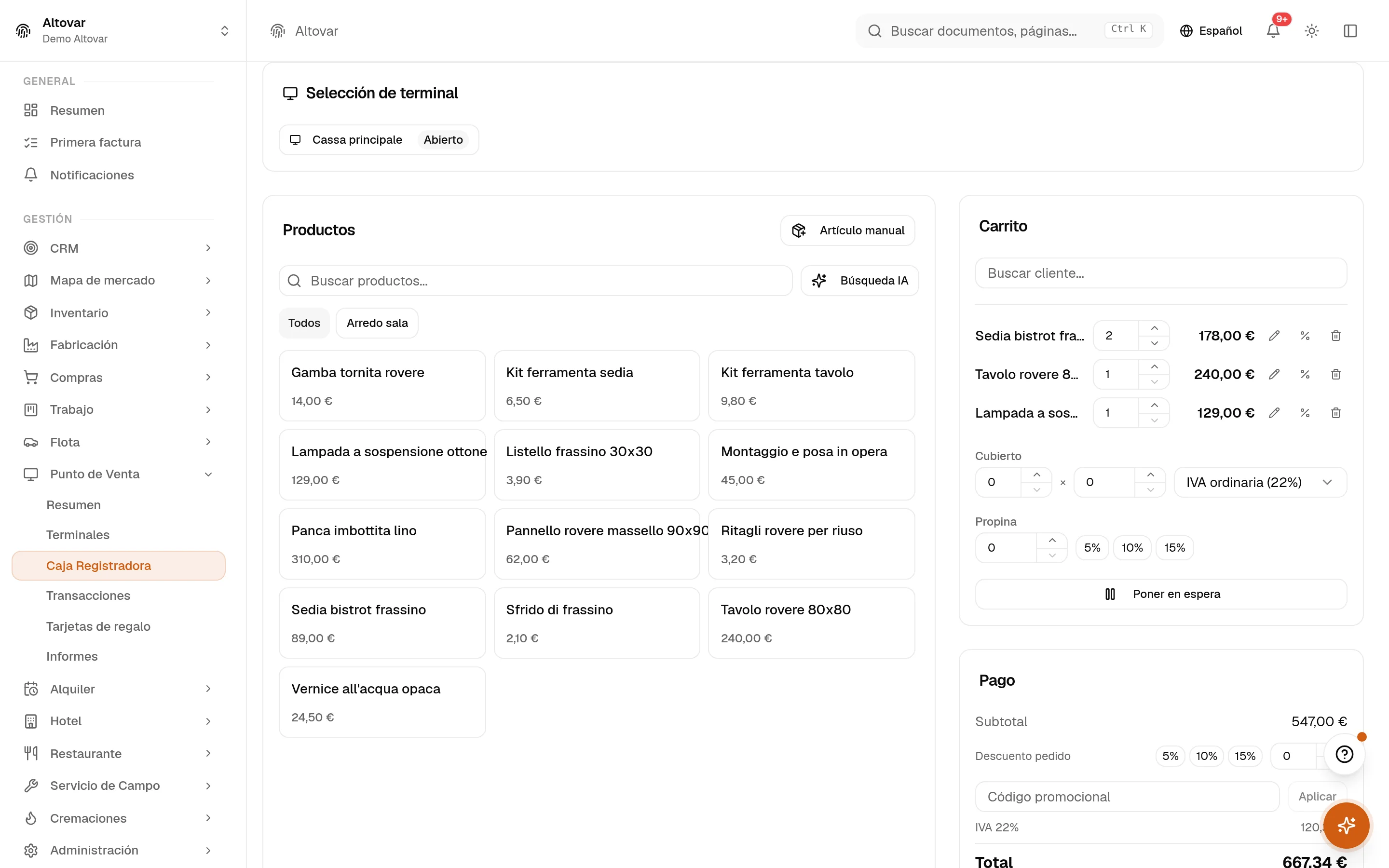 Dentro de Equinox — Equinox en uso · datos de demostración