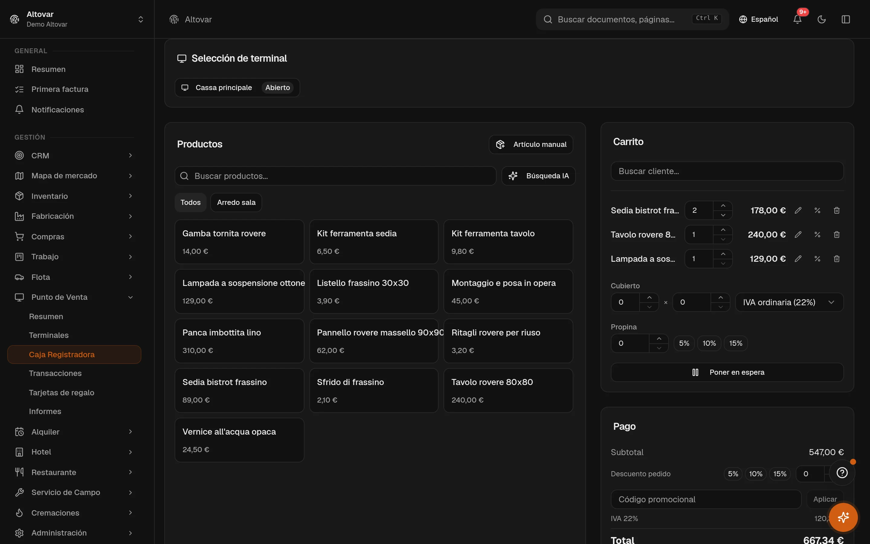 Dentro de Equinox — Equinox en uso · datos de demostración